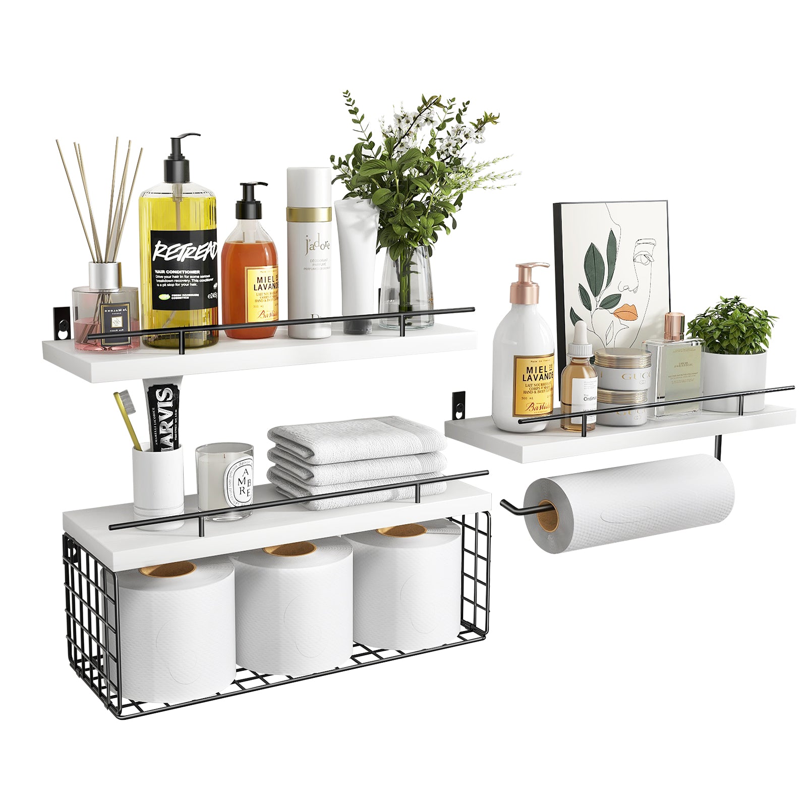  DR.IRON Industrial Bathroom Shelves Over Toilet,Wall Shelves  for Bathroom Decor Towel Racks with Towel Holder,2 Tier Bathroom Shelves  with Towel Bar(Black Bracket & Gray Shelves) : Home & Kitchen