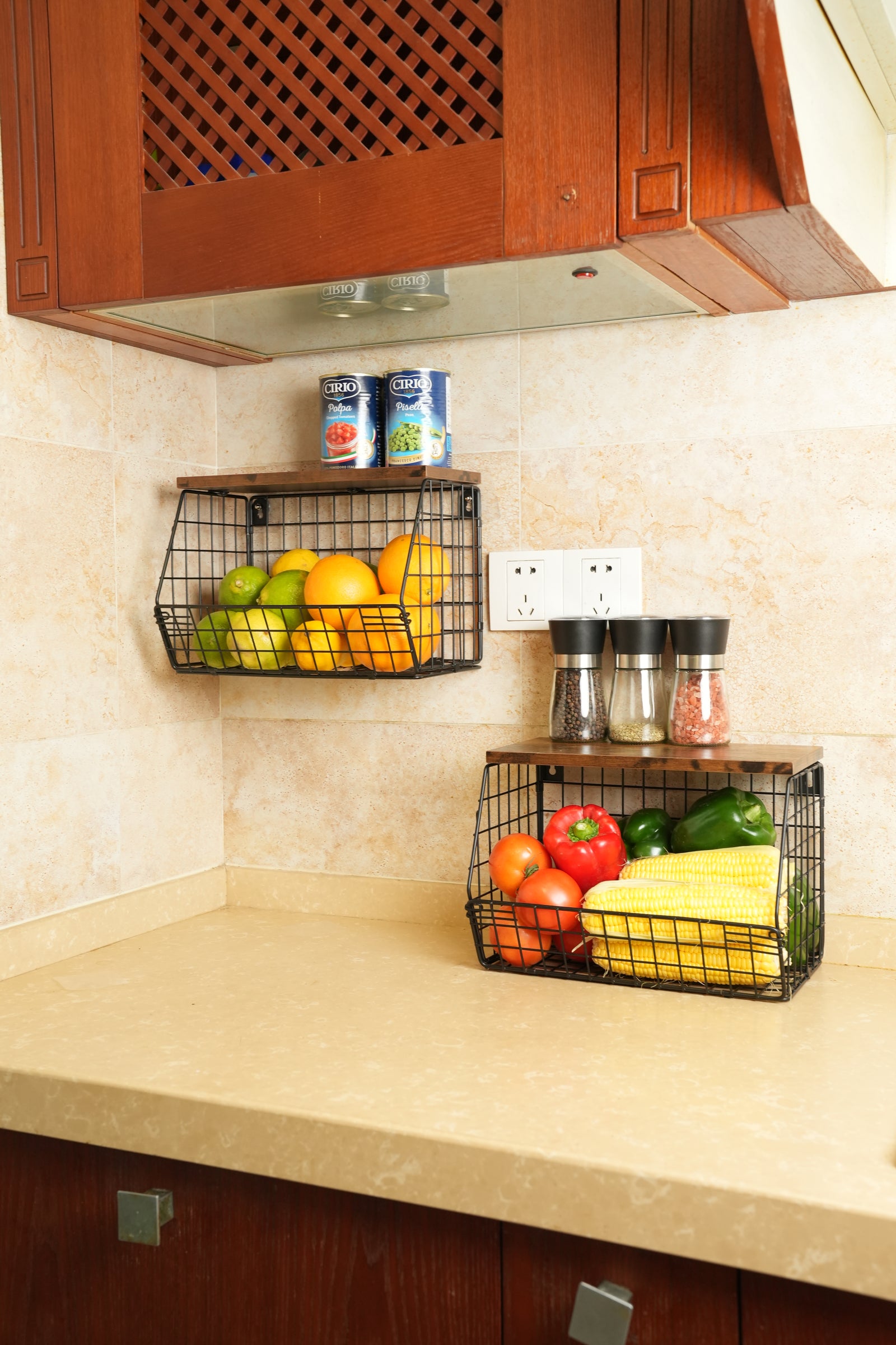 Wall mounted fruit baskets