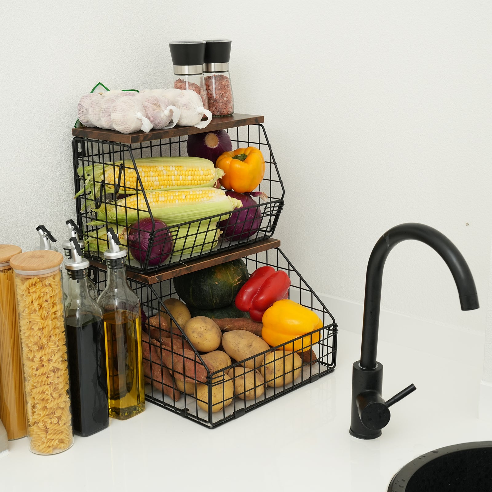 Multi-Layer Metal Wire Hanging Storage Baskets Food Storage