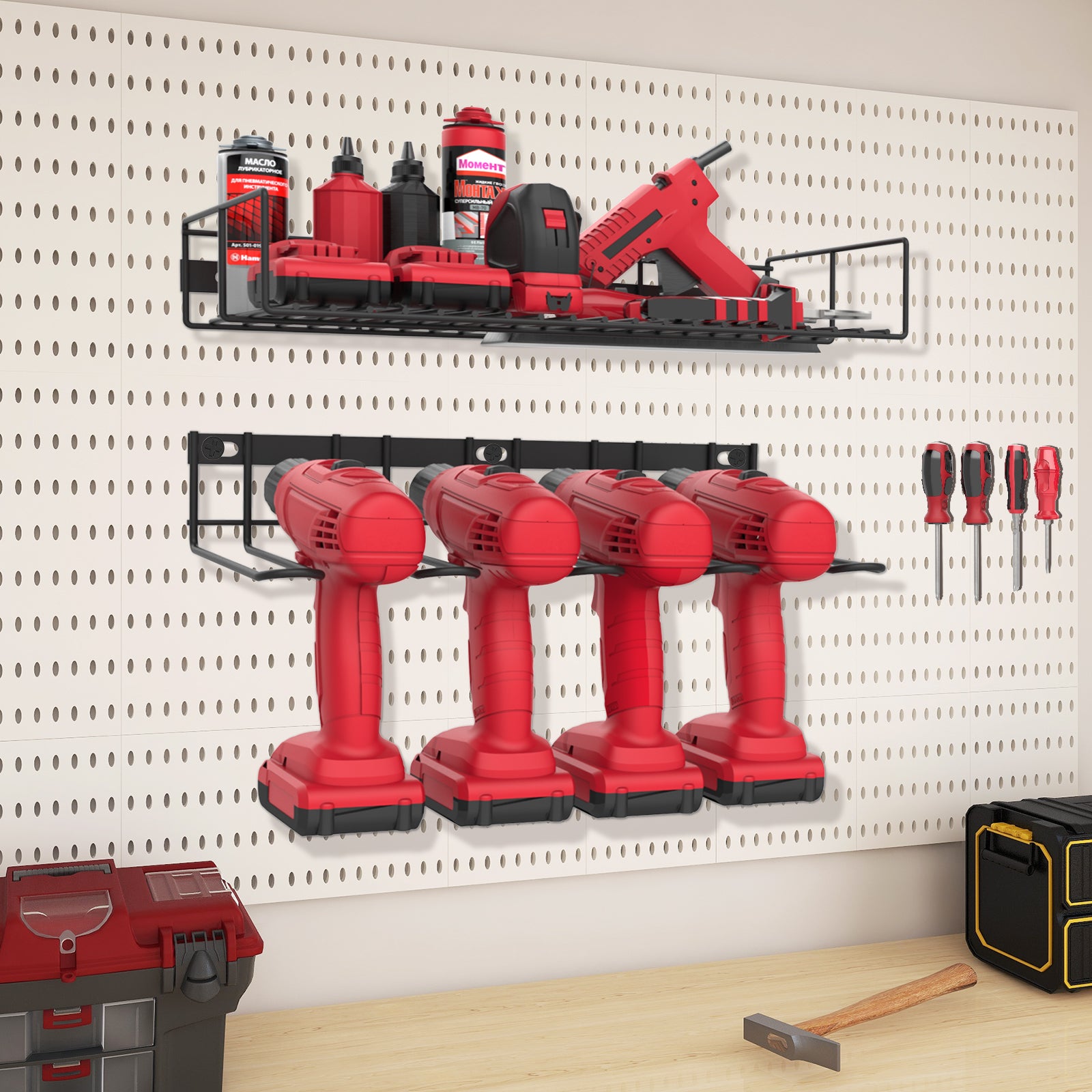 2-Tier Power Tool Organizer, Wall-Mounted Storage for Workshop