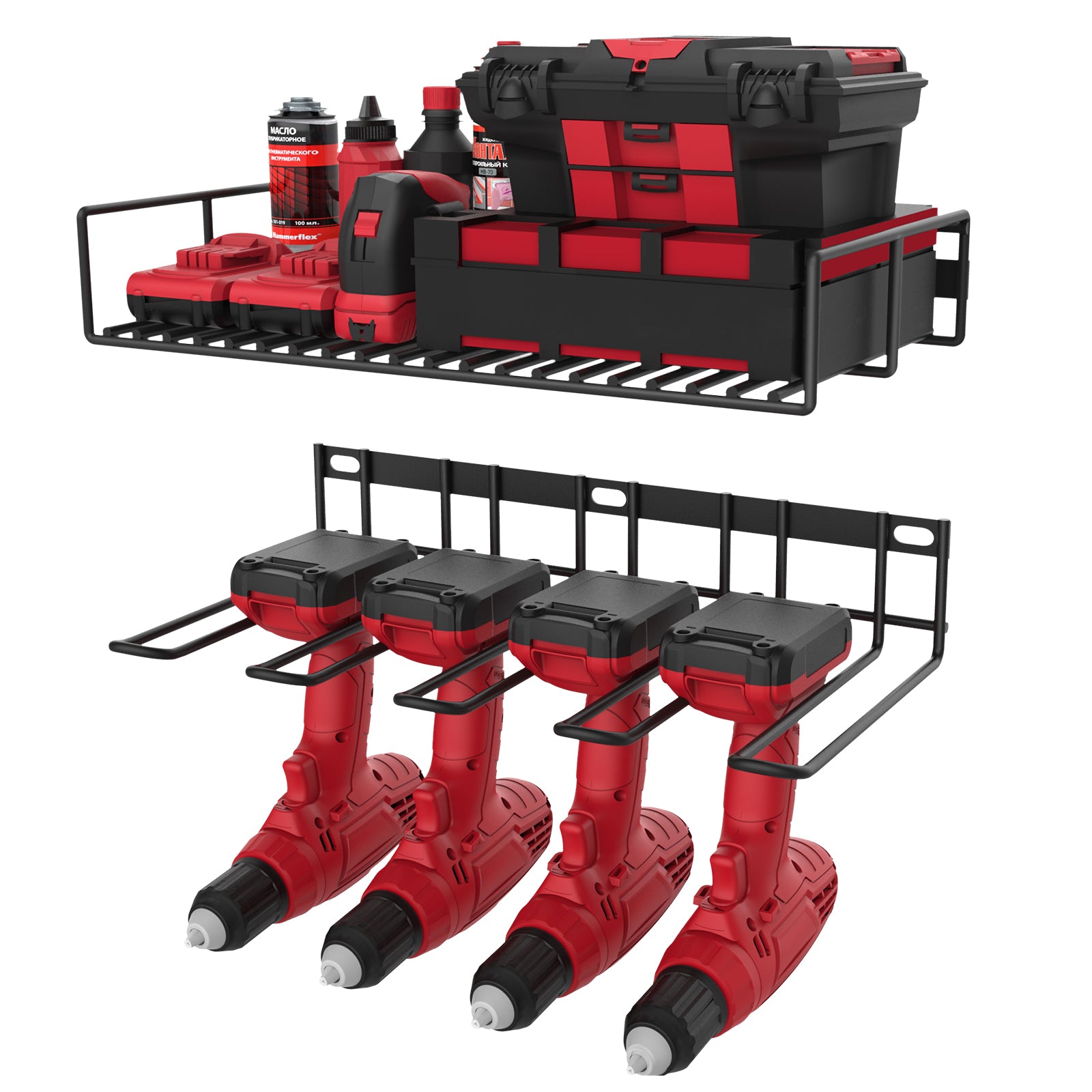 2-Tier Power Tool Organizer, Wall-Mounted Storage for Workshop