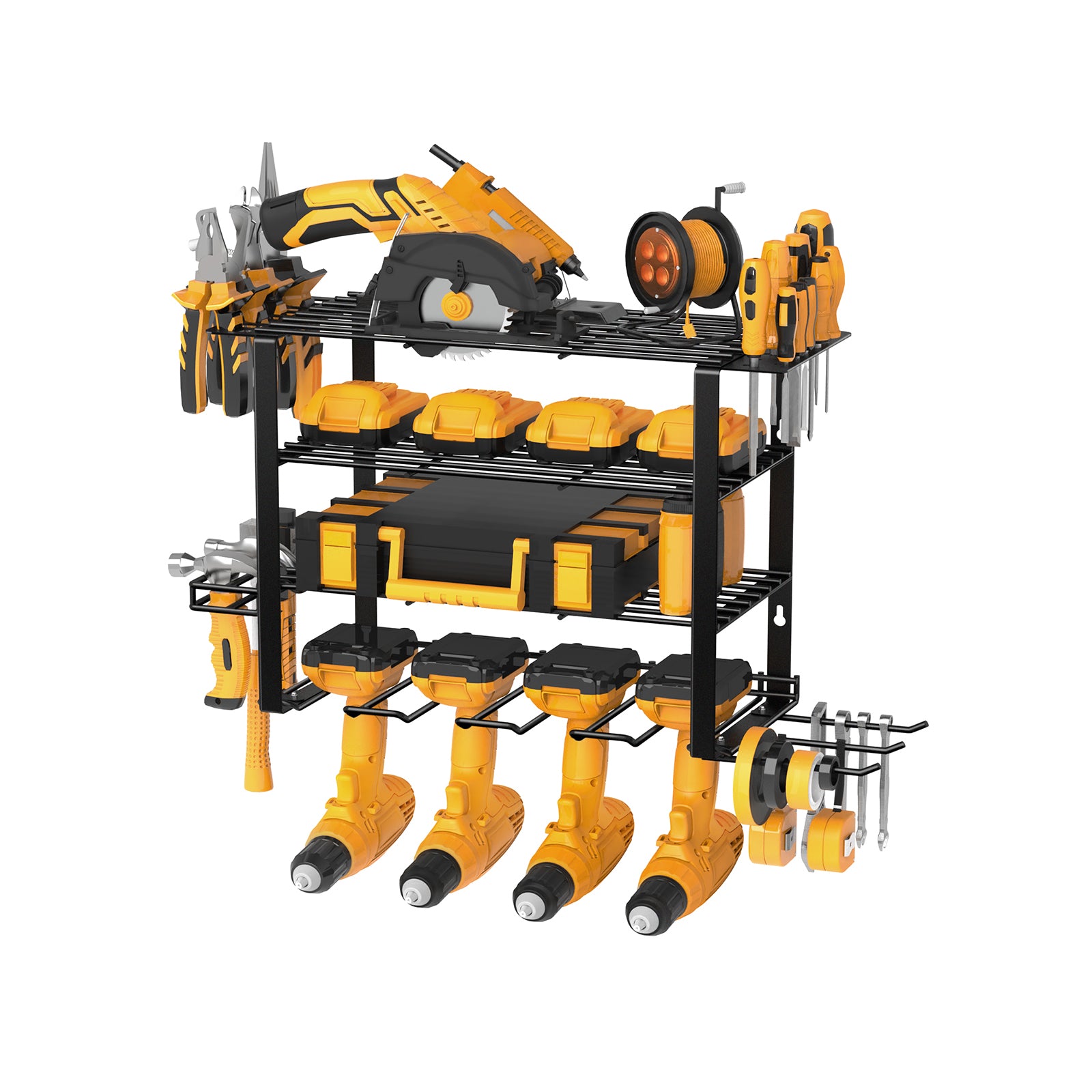 4-Tier Power Tool Organizer, Wall-Mounted Storage for Workshop