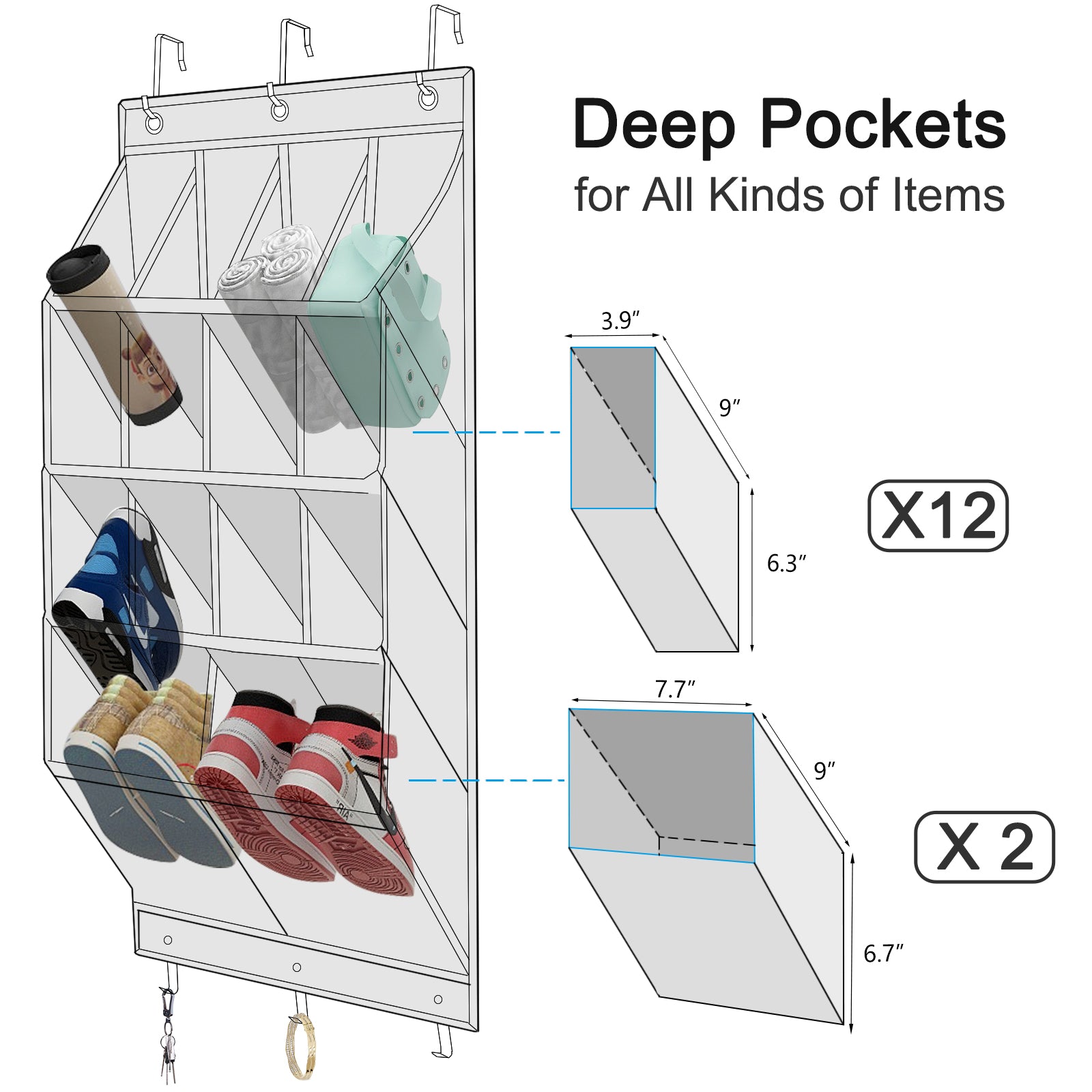 hanging shoes organizer with deep pockets