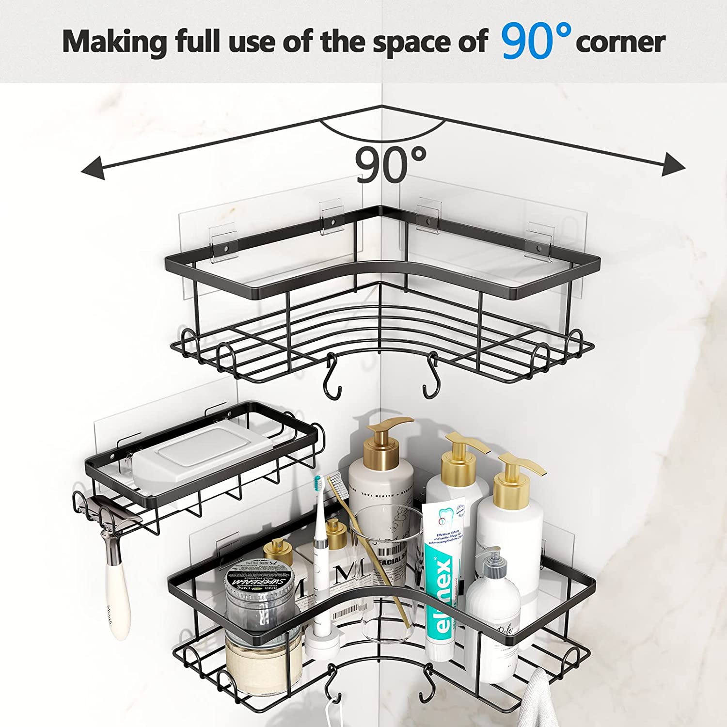 corner shower caddy, bathroom storage ideas