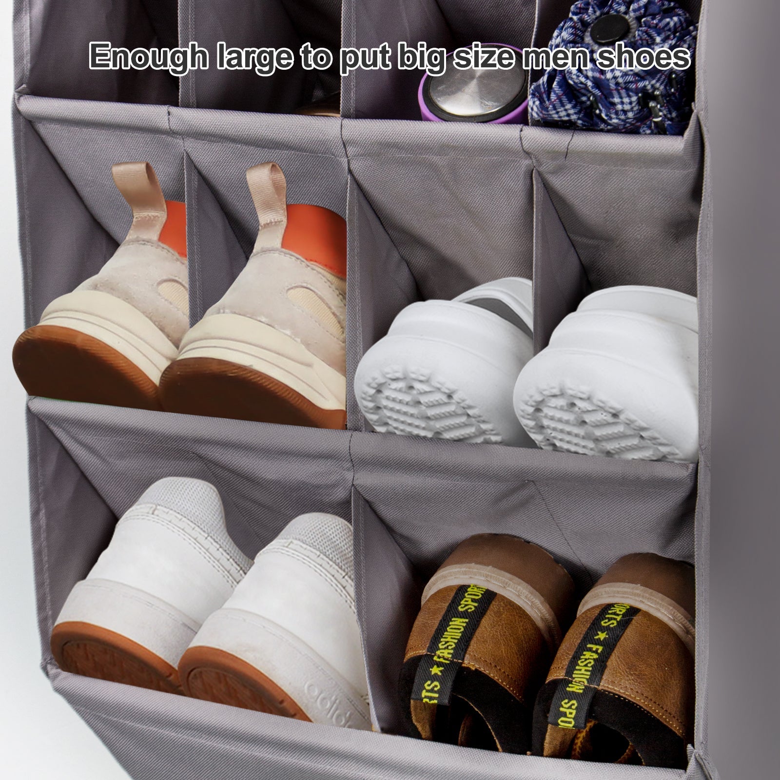 hanging shoe organizer with large pocket for men shoes