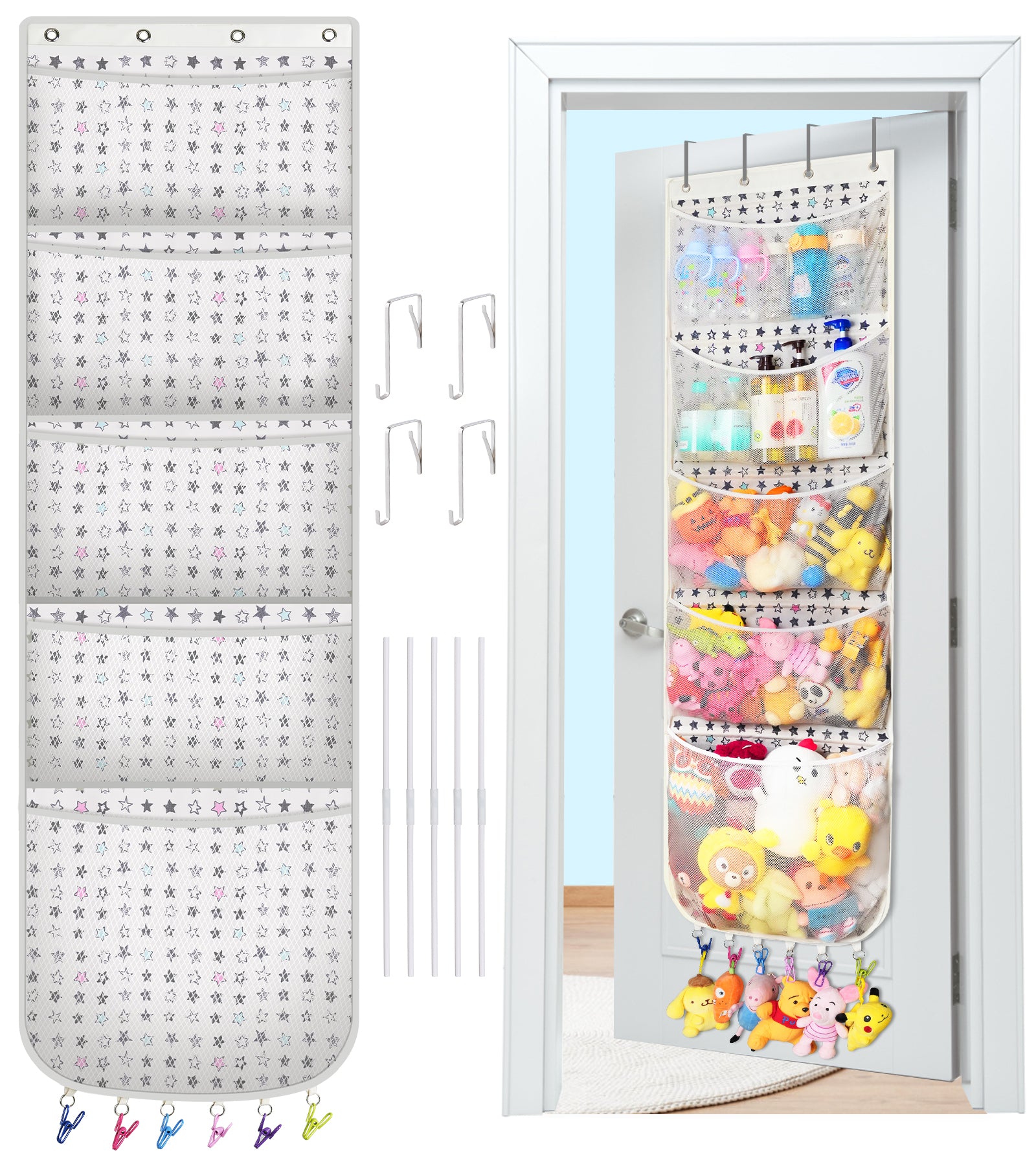 Large 5-Pocket Storage for Stuffed Animals| Over the Door