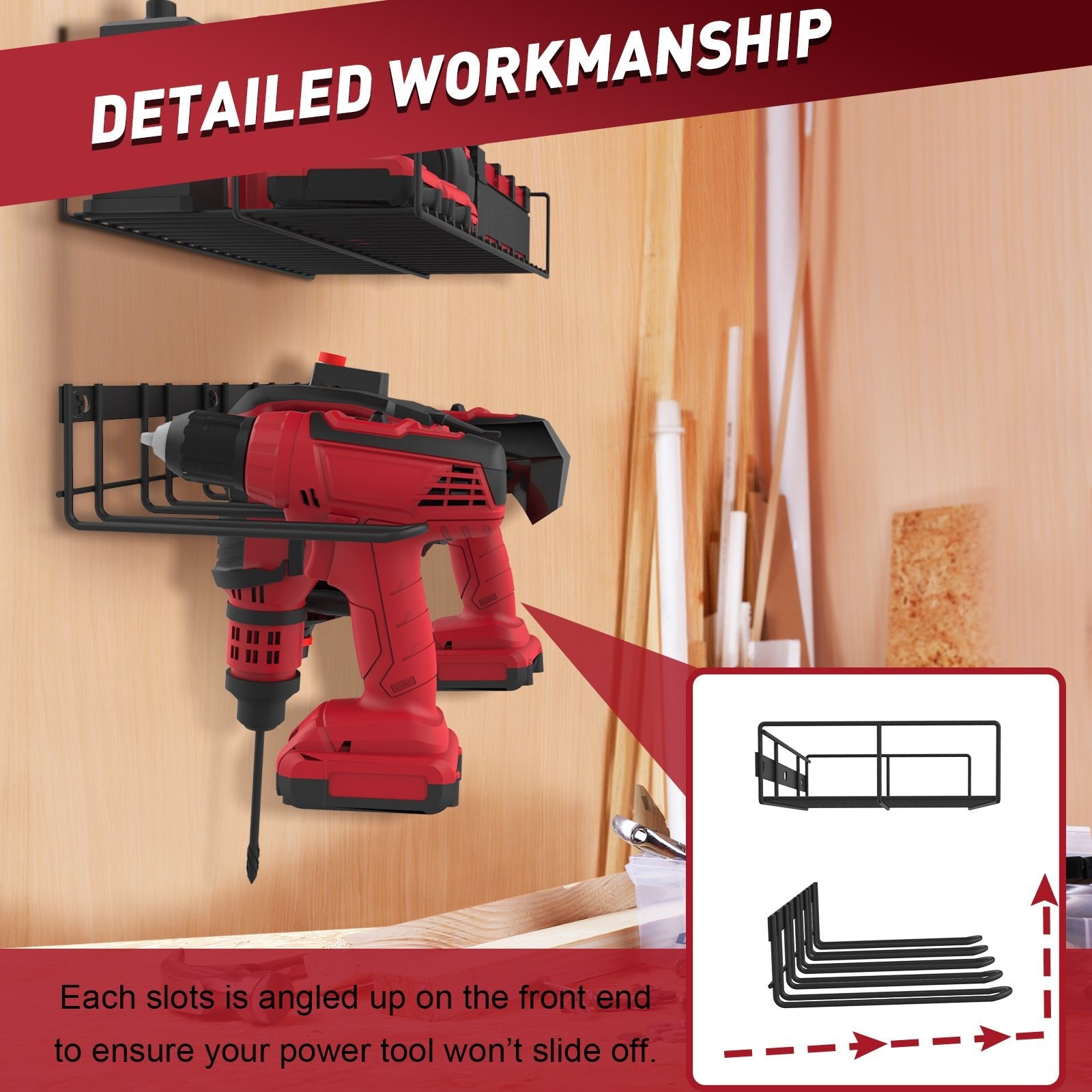 2-Tier Power Tool Organizer, Wall-Mounted Storage for Workshop