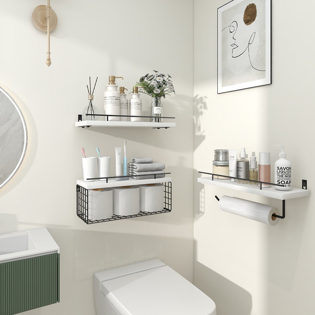 White Floating Shelves For Bathroom Organizer Over Toilet Bathroom Shelves  Wall